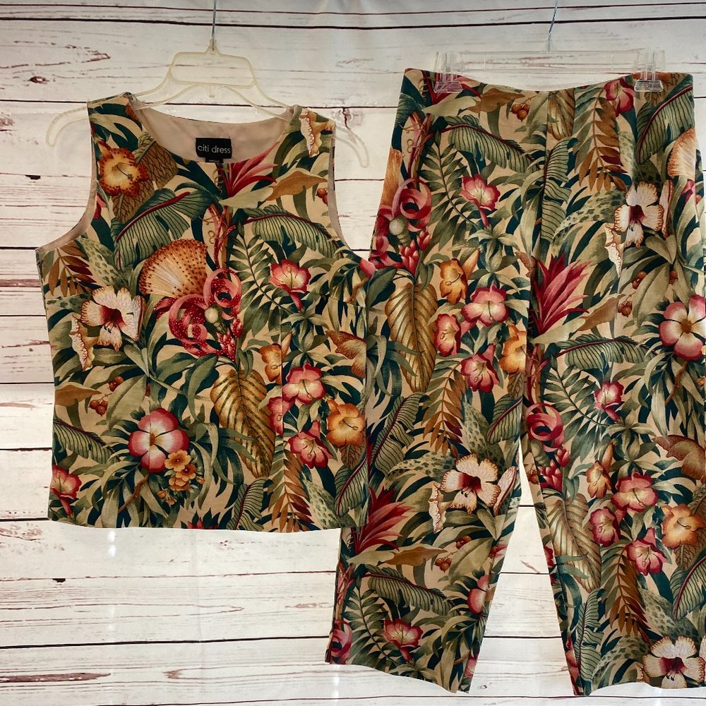 SOLD citi dress 2 piece Sleeveless Floral Capri Pant Set 100% Cotton NWOT - Picture 3 of 11